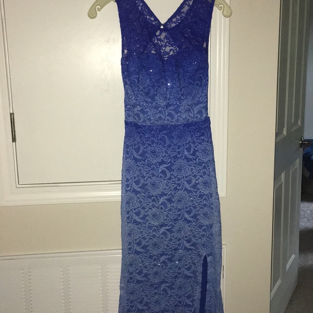 sparkle lace ombré blue prom dress